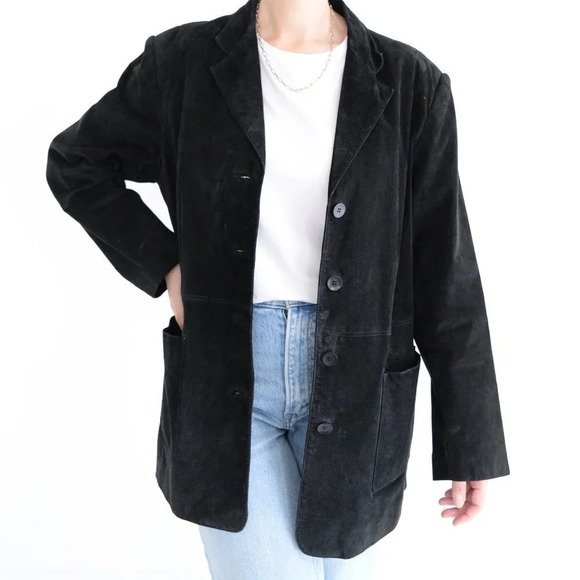 Northern Reflections Black Suede Button Down Blazer/ Jacket LG - Picture 1 of 15